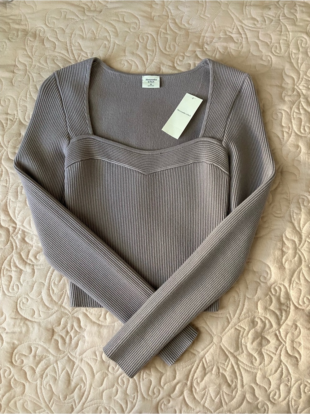 Abercrombie & Fitch Long-Sleeve Ottoman Sweetheart Knit Ribbed Top Size XS NWT
